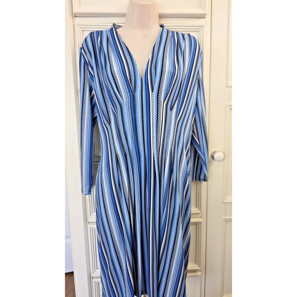 Catherine Malandrino Blue Striped V-Neck 3/4 Sleeve Dress L
